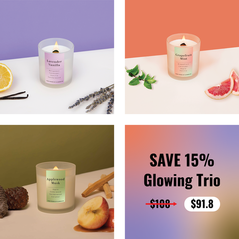 Immerse your space in the soothing aura of our Glowing Trio candle set. 