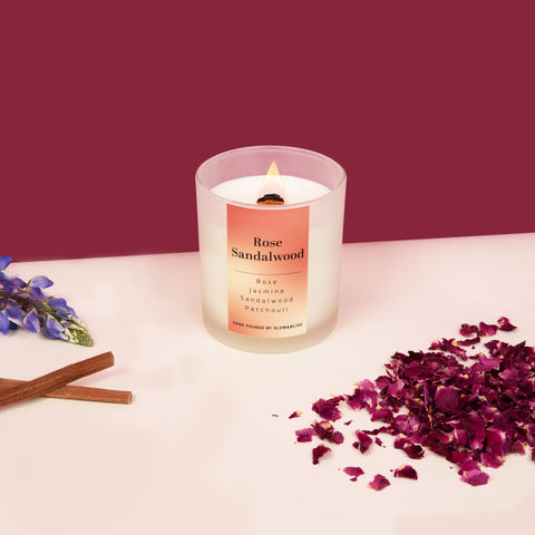 Surround yourself with the romantic essence of rose and sandalwood